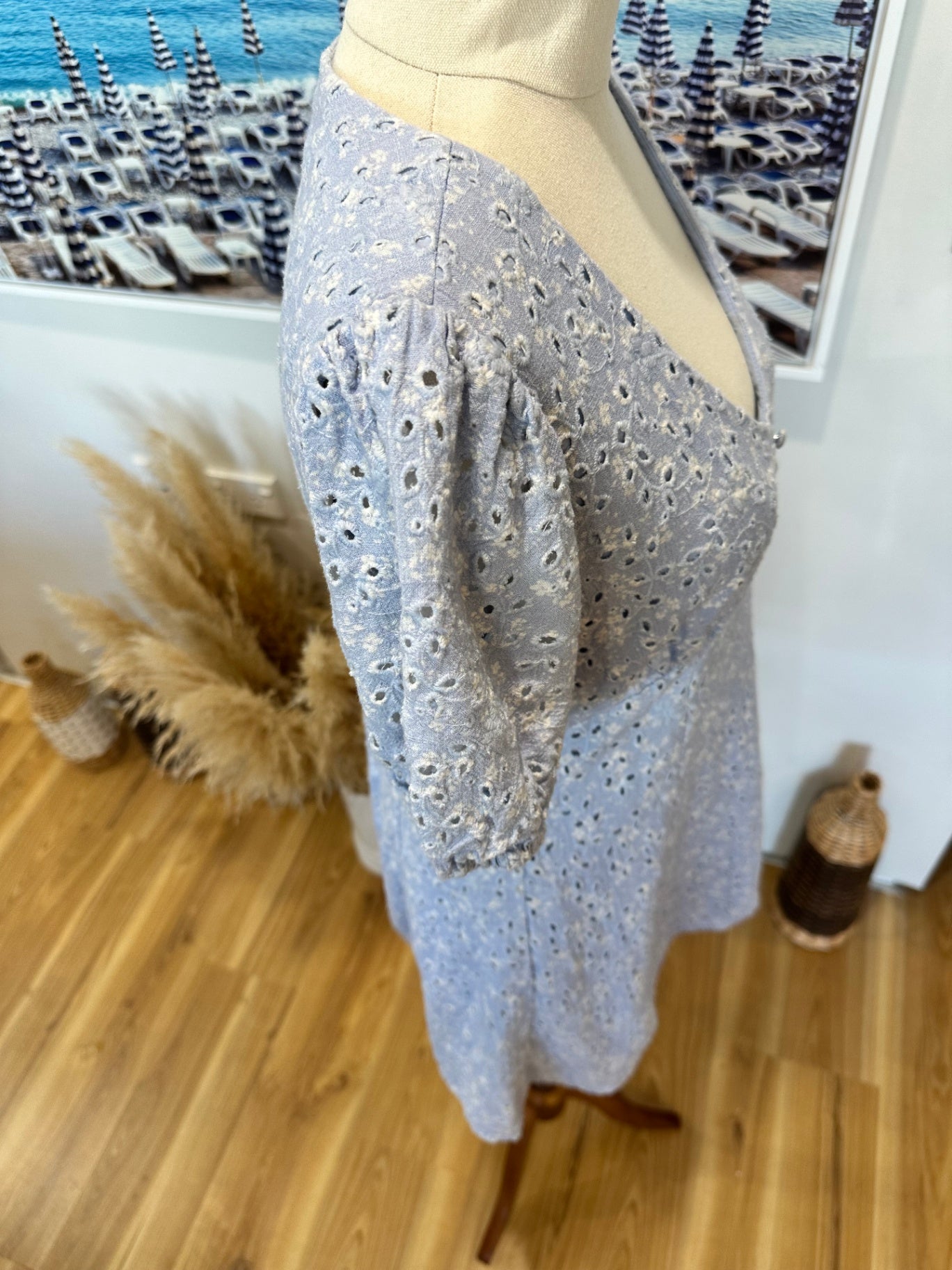 Forever New - Broderie Summer Dress - Size 8 - Light blue