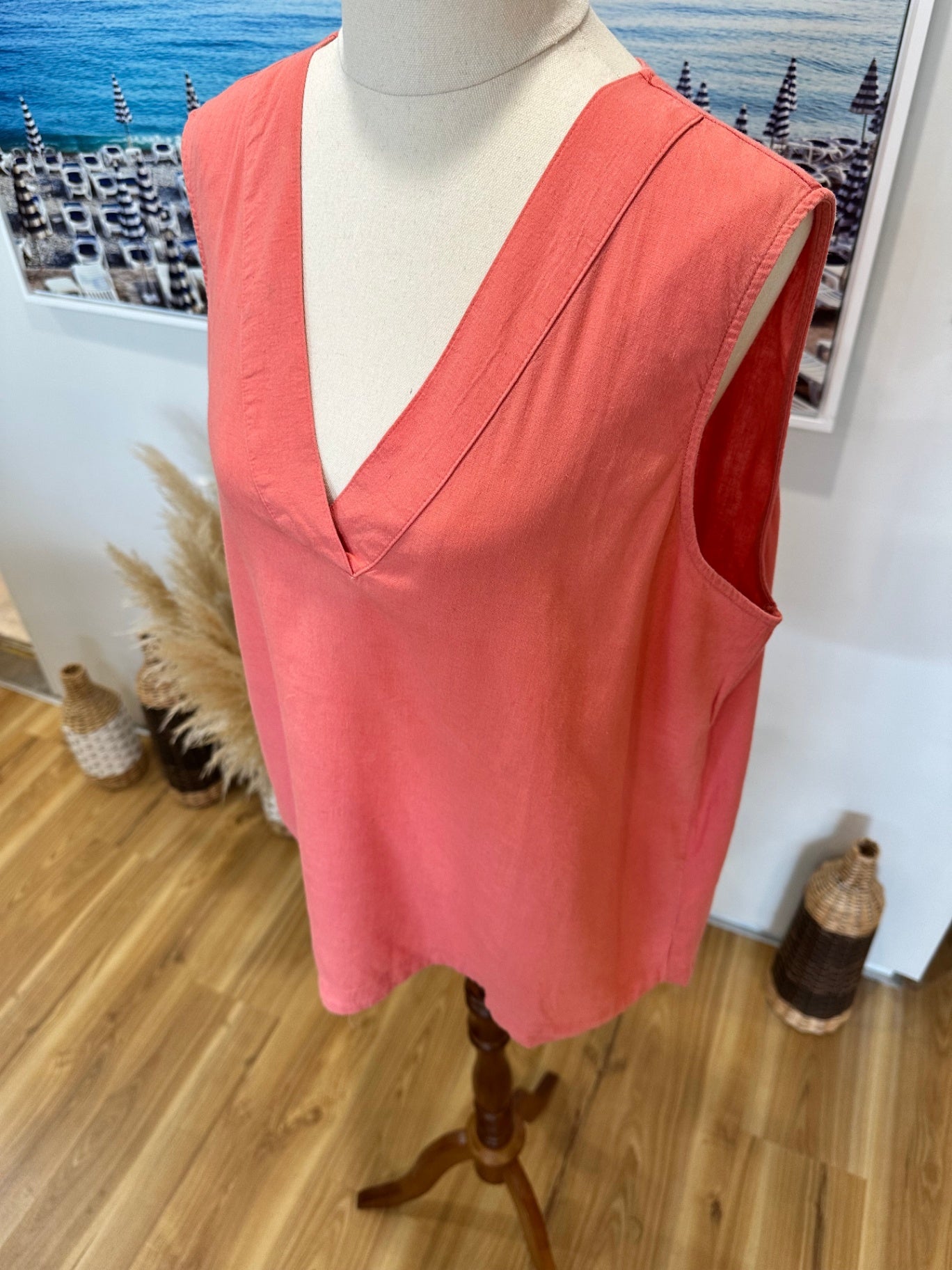 100% Linen - Coral Tank Top - Size 12