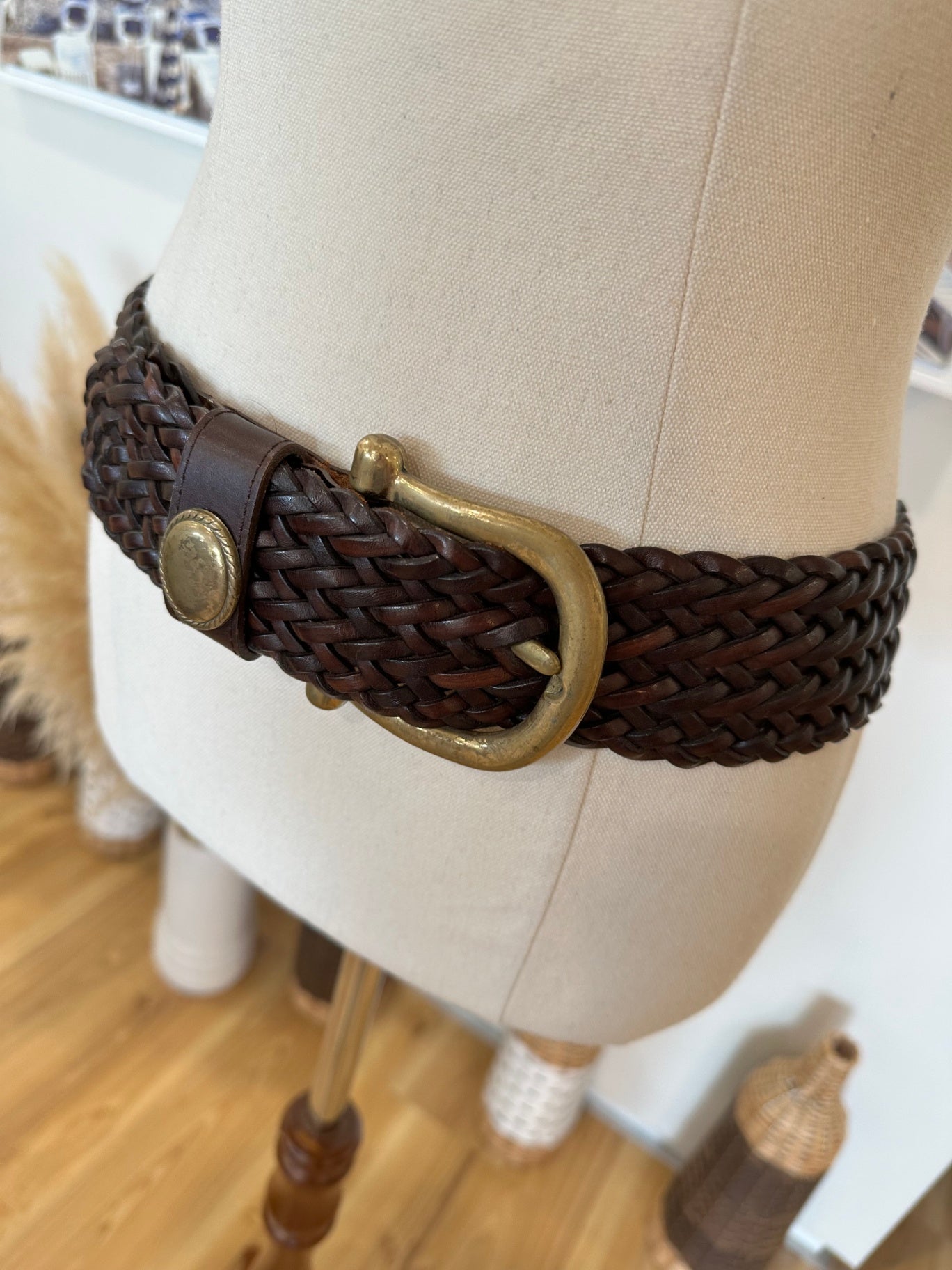 Vintage 90's - Woven Leather Belt - Brown