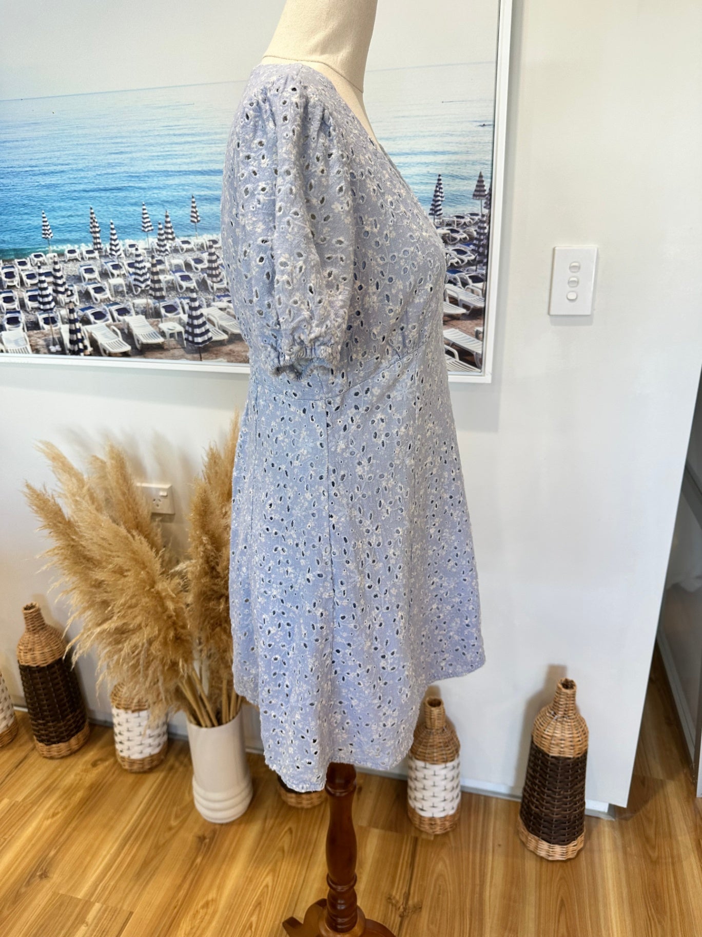 Forever New - Broderie Summer Dress - Size 8 - Light blue