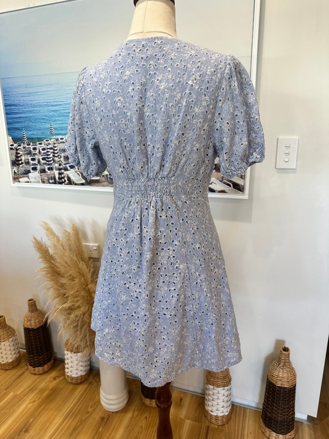 Forever New - Broderie Summer Dress - Size 8 - Light blue