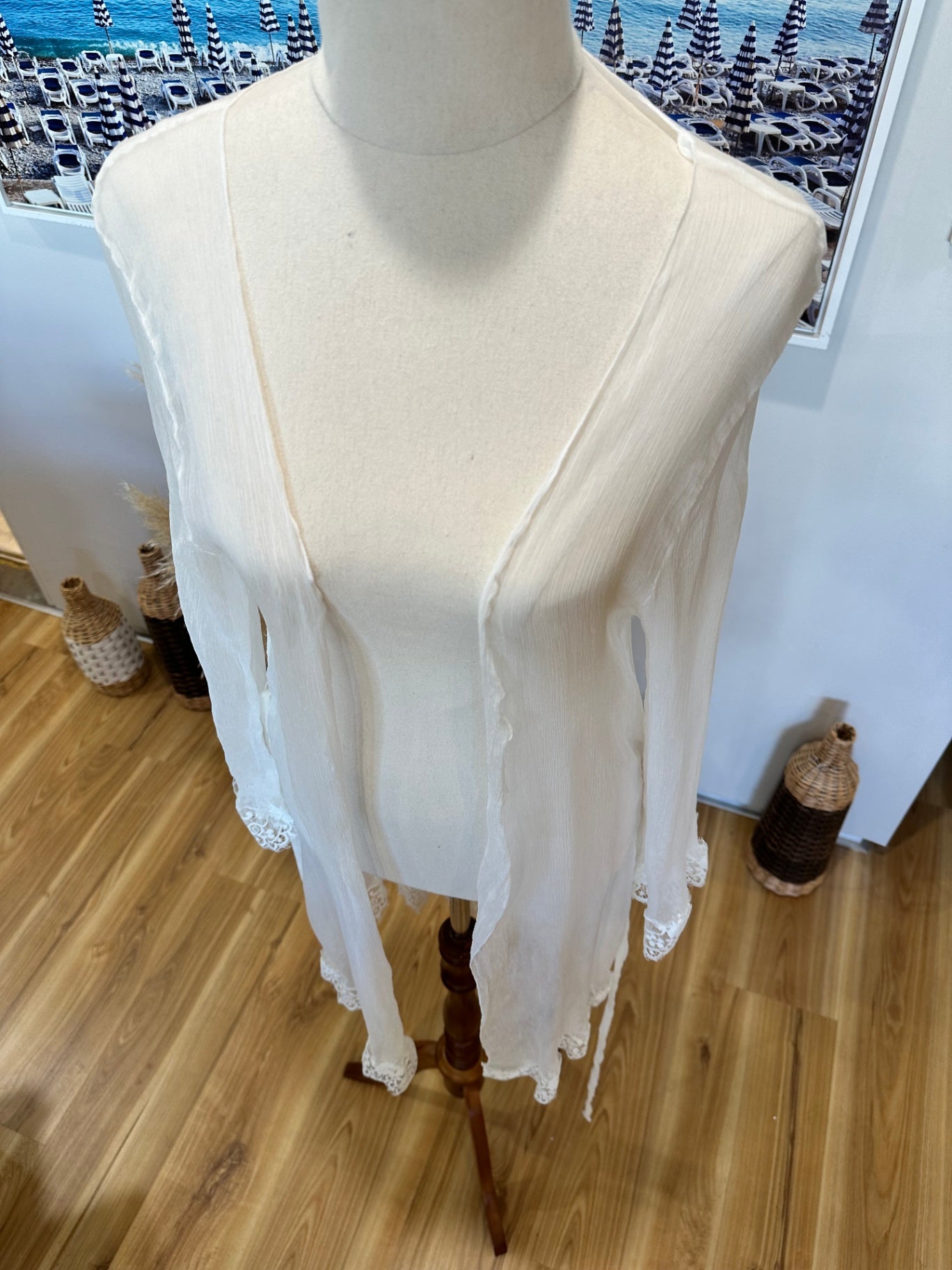 Anna Campbell = 100% Silk Cardigan - Small / Medium - Cream/Off-white