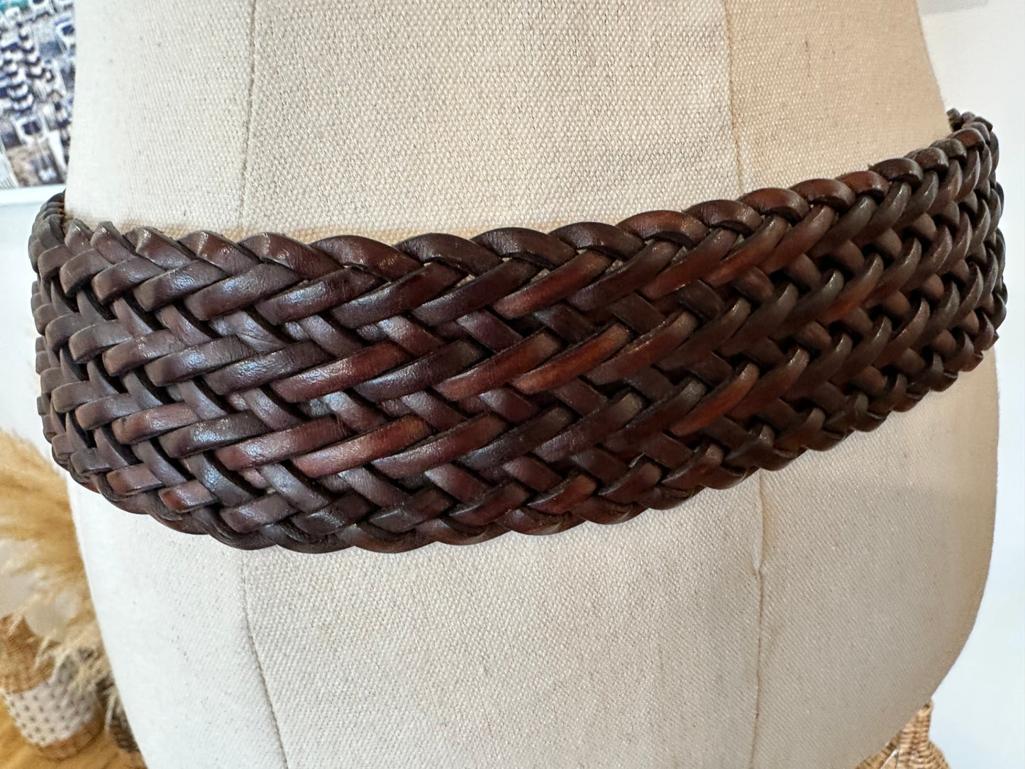 Vintage 90's - Woven Leather Belt - Brown