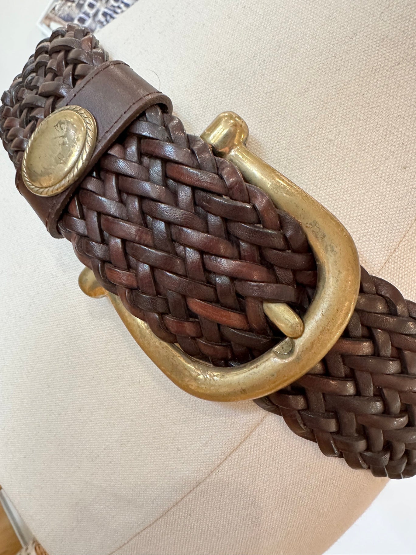 Vintage 90's - Woven Leather Belt - Brown