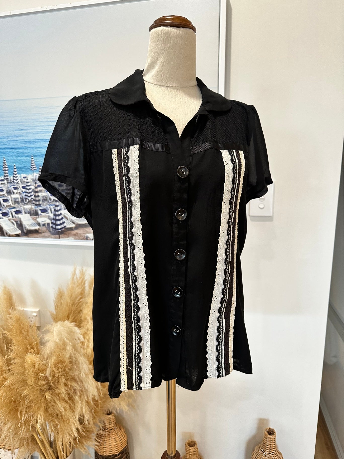 Amie - Bohemian Blouse - Size 10 - Black and white