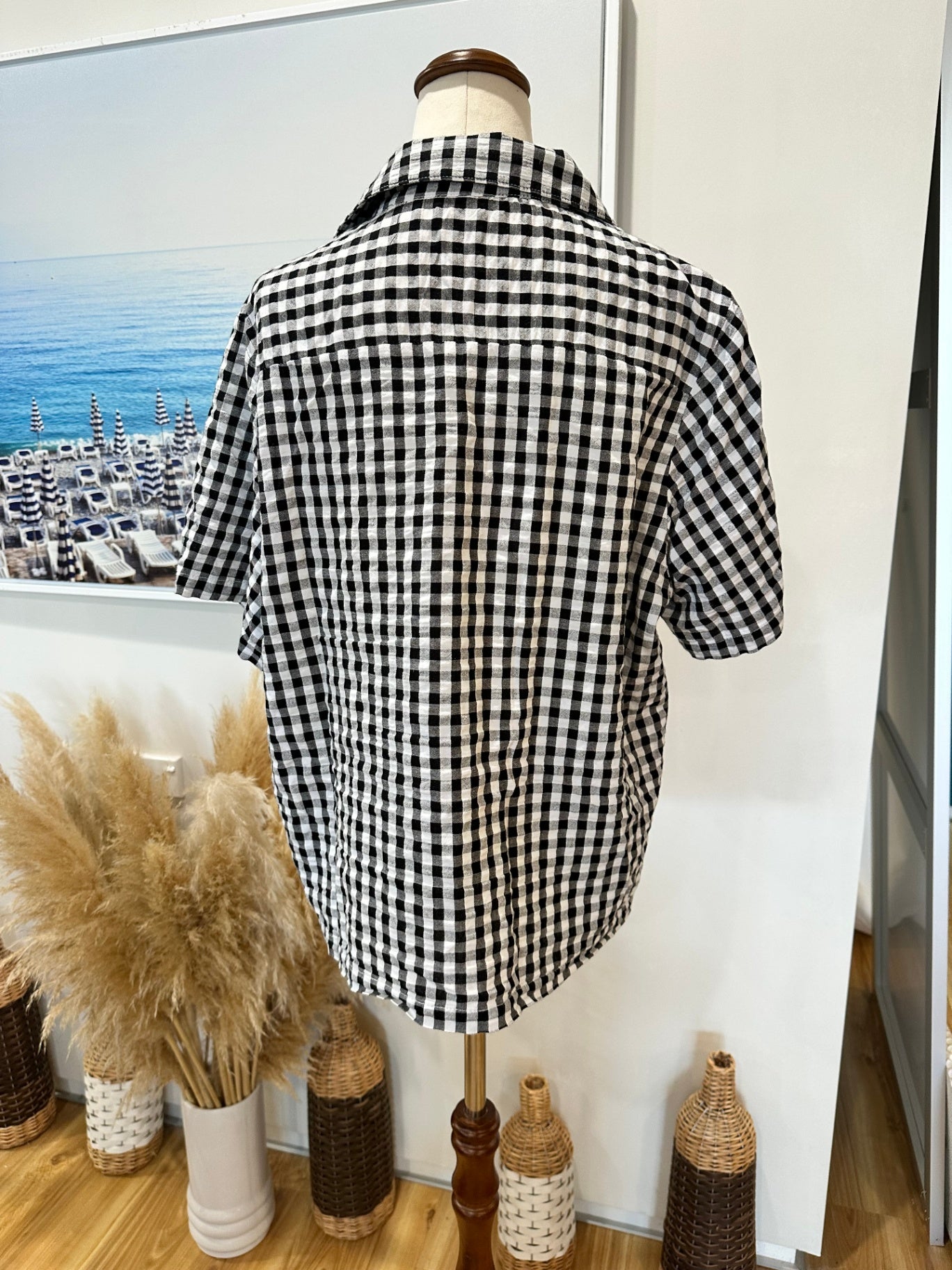 Black and White Gingham - Shirt - Large