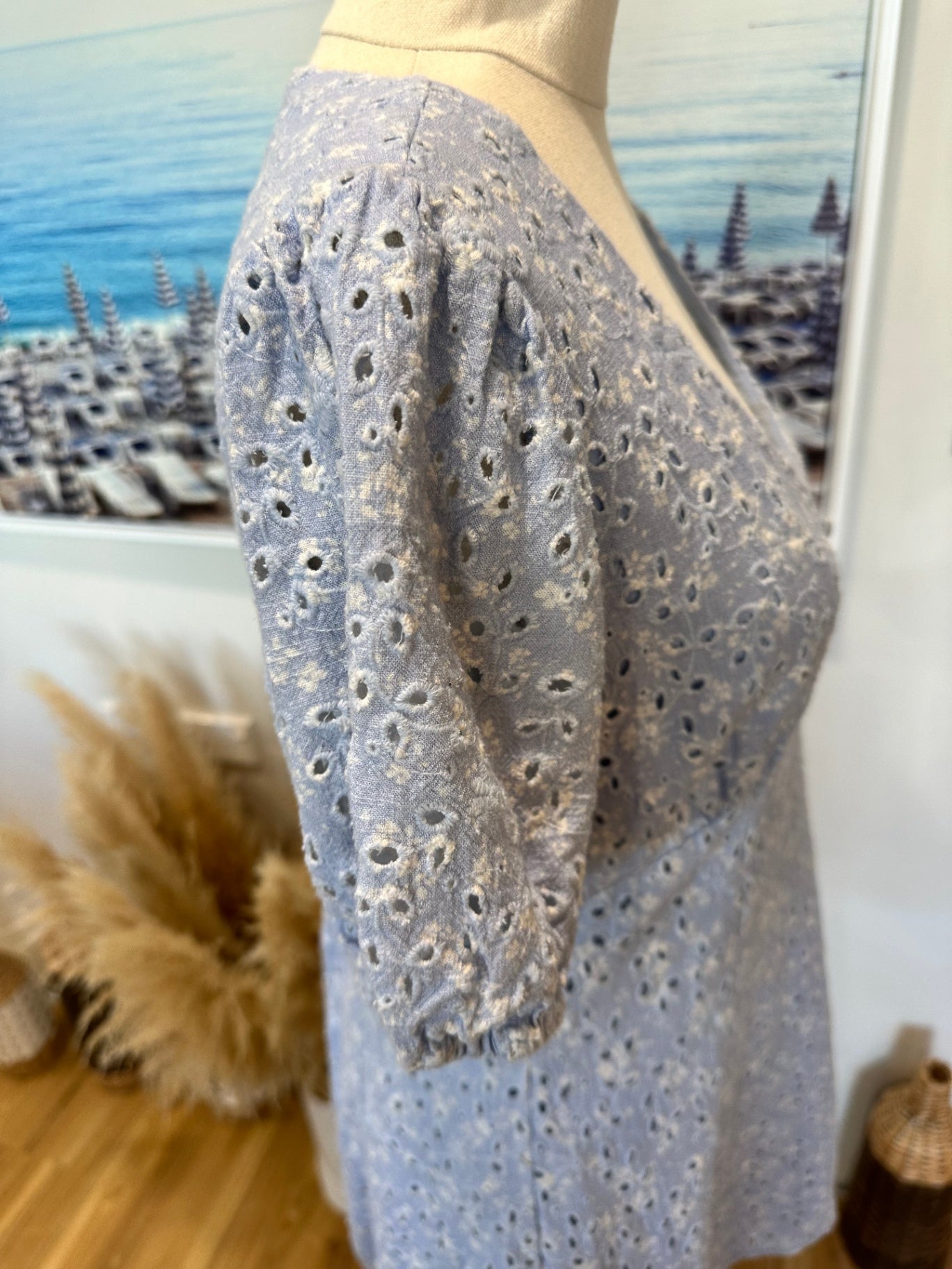 Forever New - Broderie Summer Dress - Size 8 - Light blue