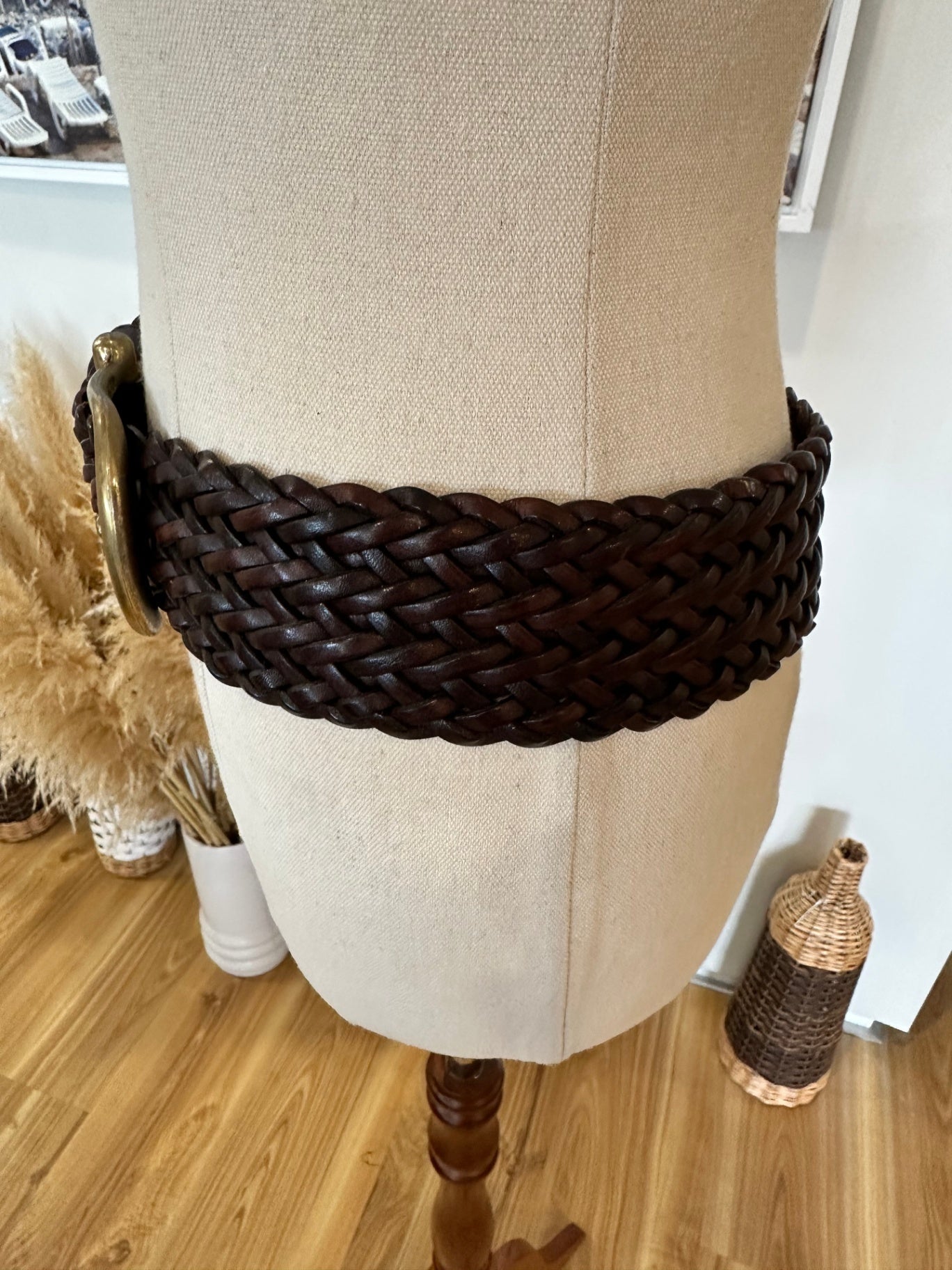 Vintage 90's - Woven Leather Belt - Brown