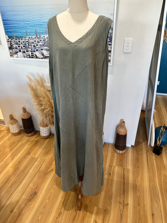 Naturals by O&J - 100% Linen Dress - Medium / Large - Greyish-green