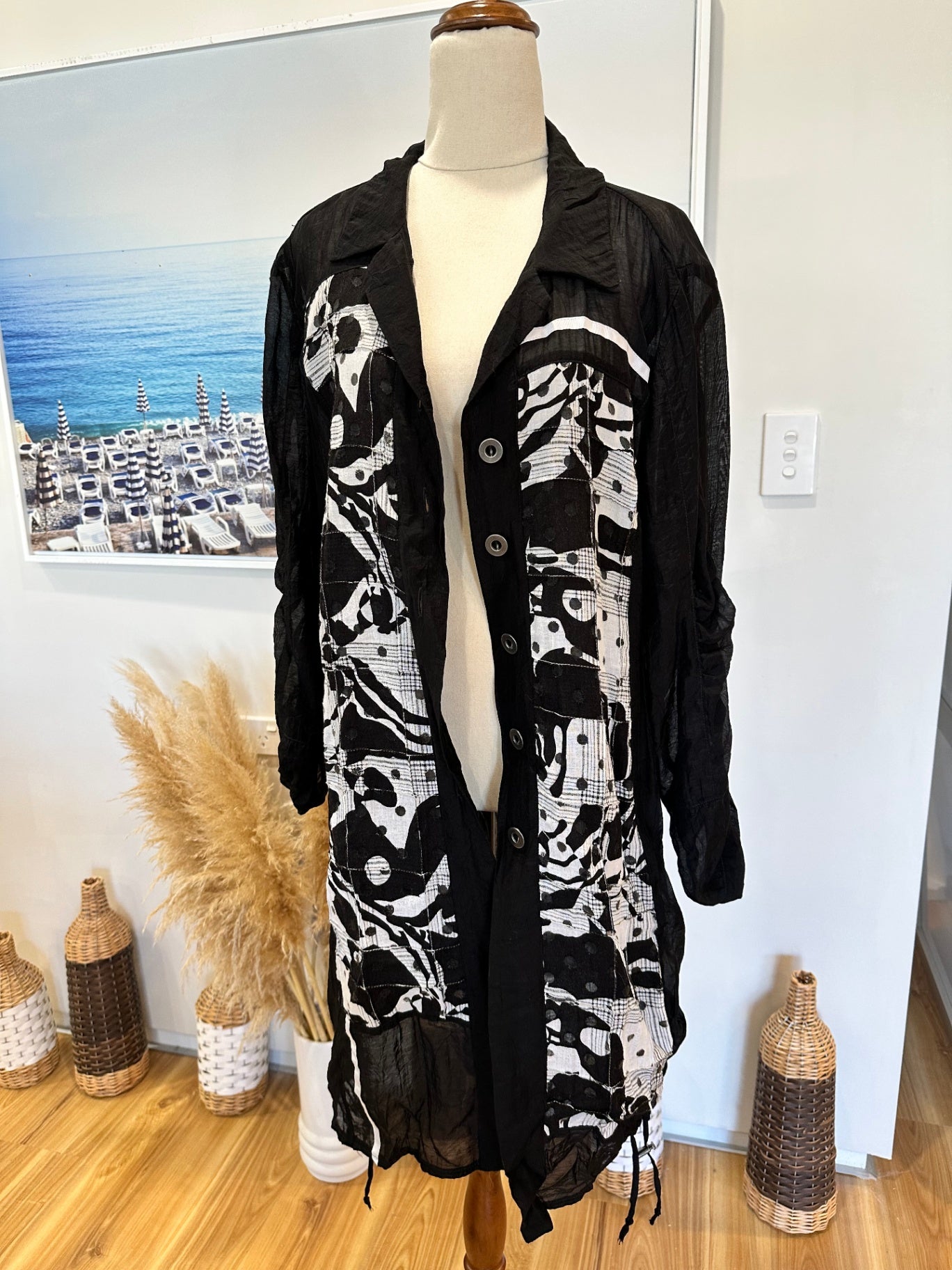 Rosary Cardigan - Size 18 - Made in New Zealand - Black and White