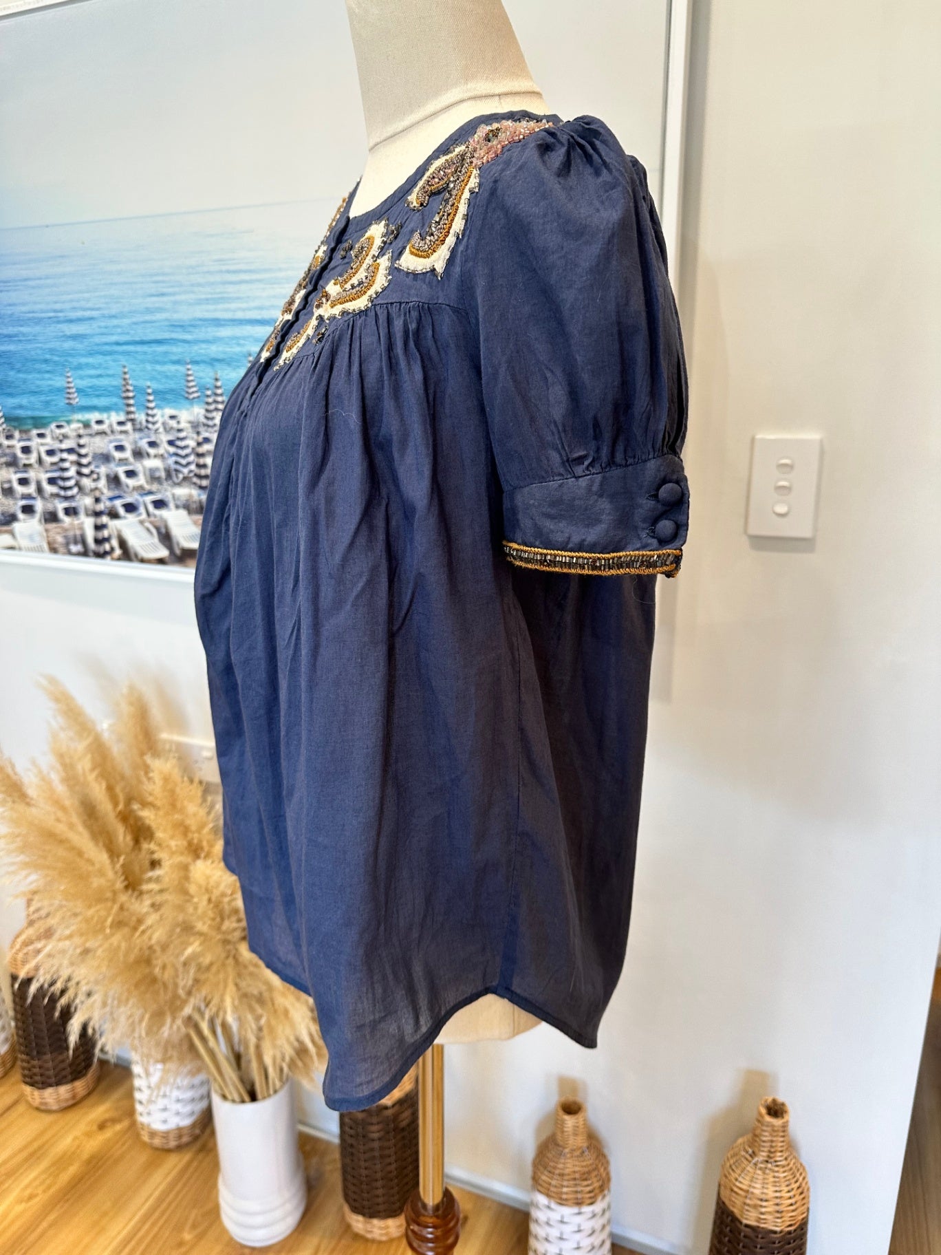 French Connection Blouse - Size 6 - Navy w Sequins <NEW>