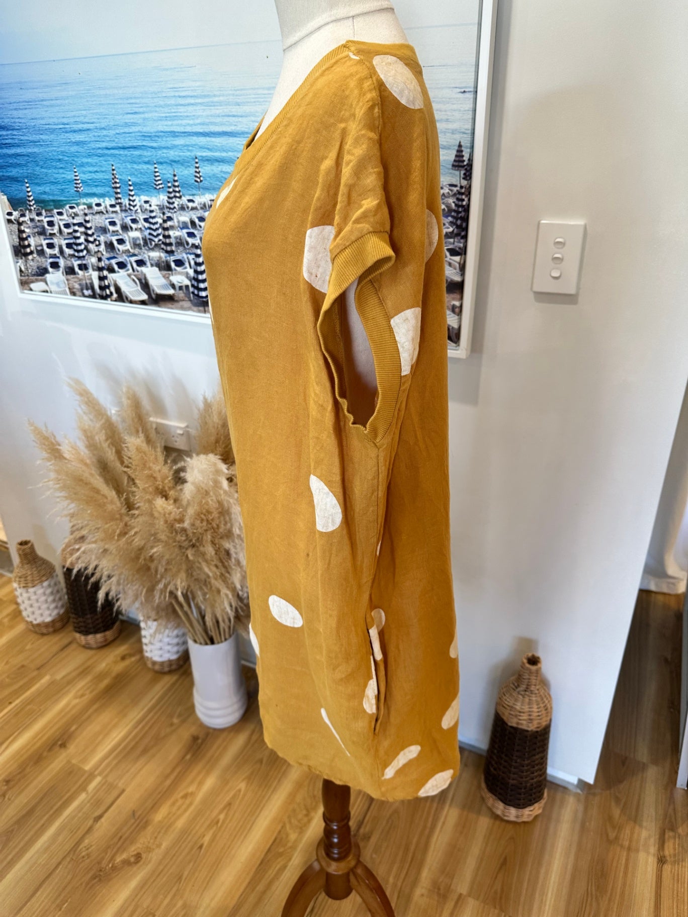 Made in Italy - 100% Linen Dress - Medium - Mustard yellow
