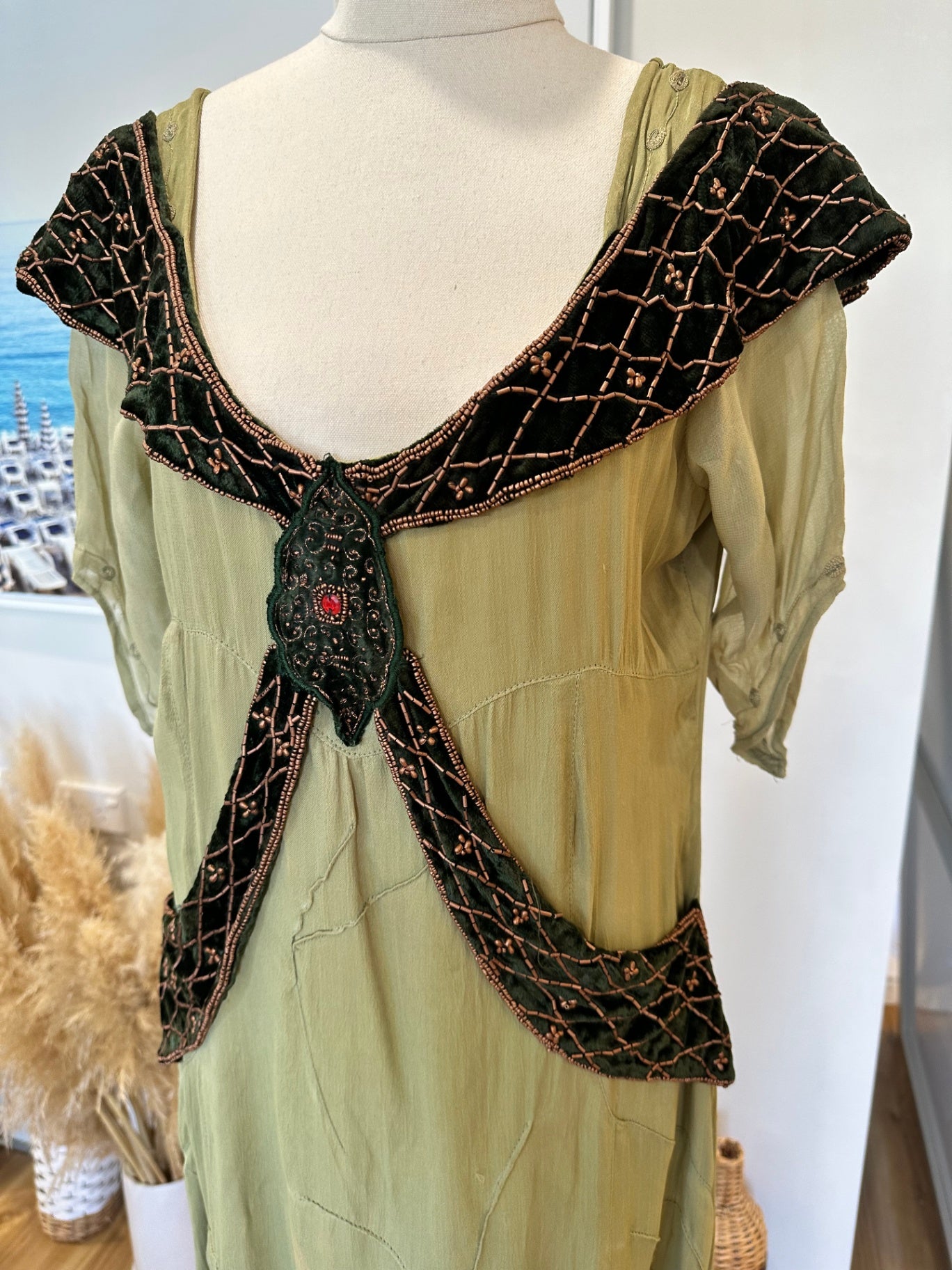Vintage 90's Bohemian Dress - Medium - Light green