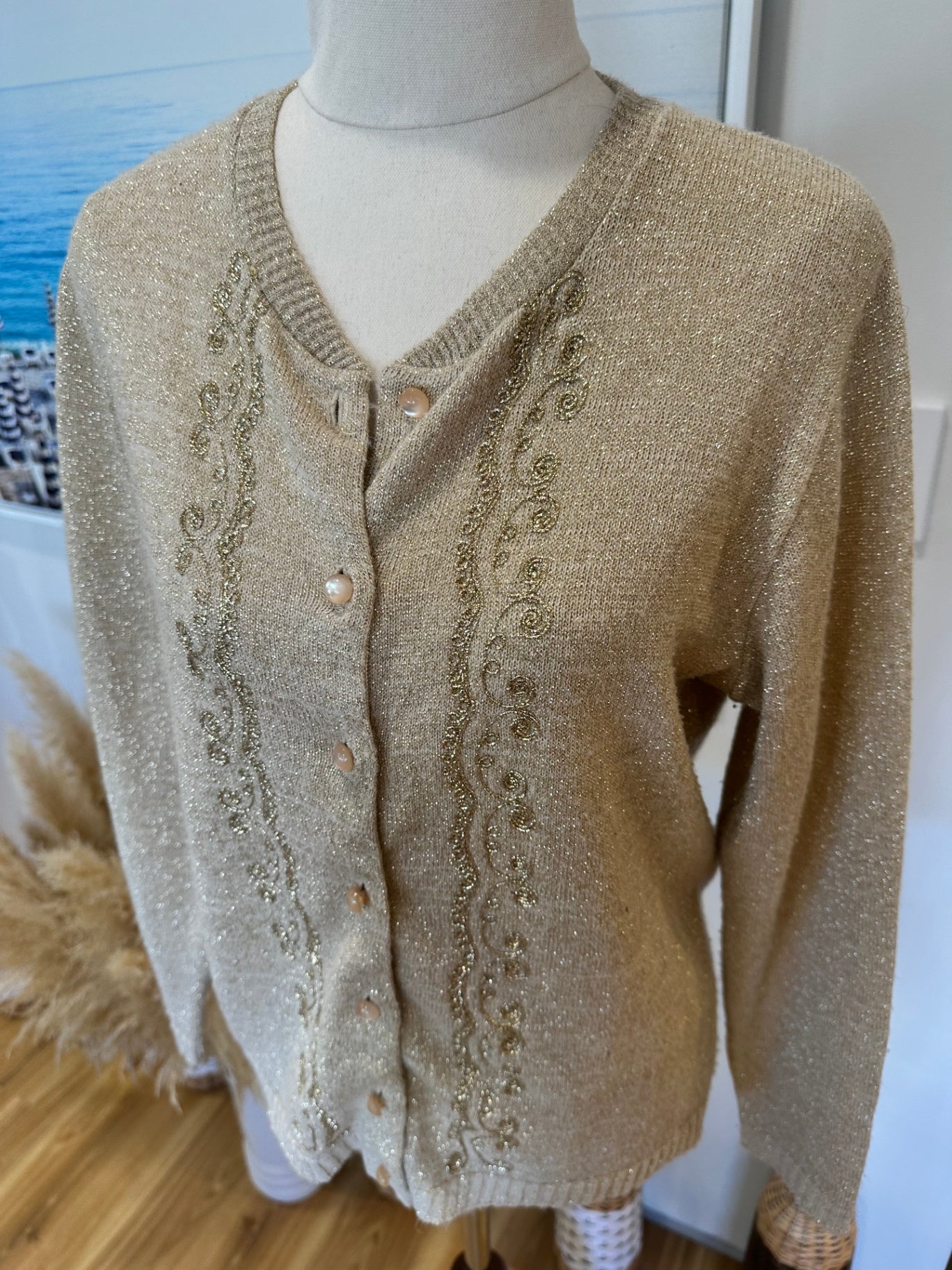 Cardigan - Small - Beige / Gold