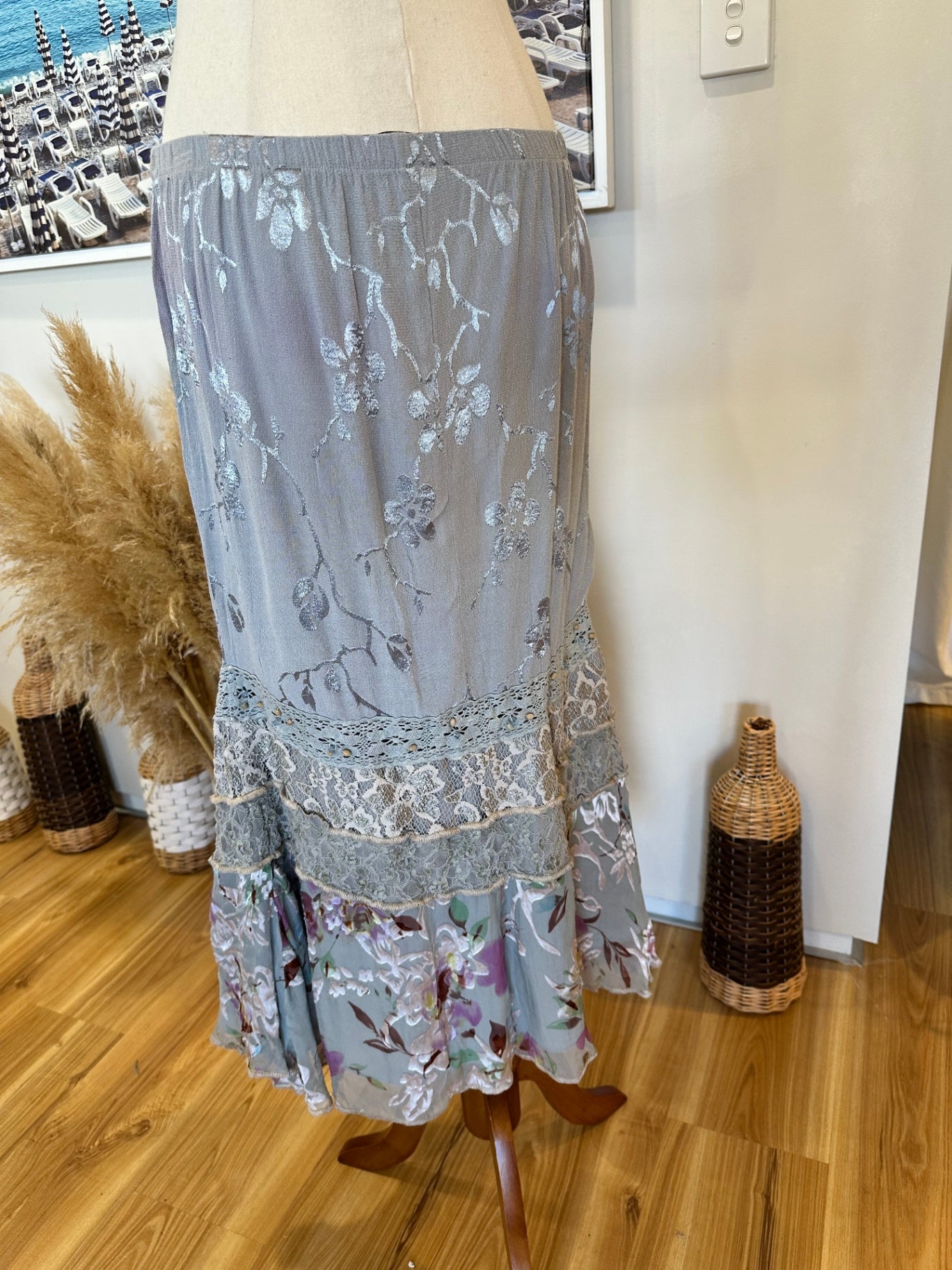 Spencer Alexis - Bohemian Skirt - Large - Grey (some colour run)