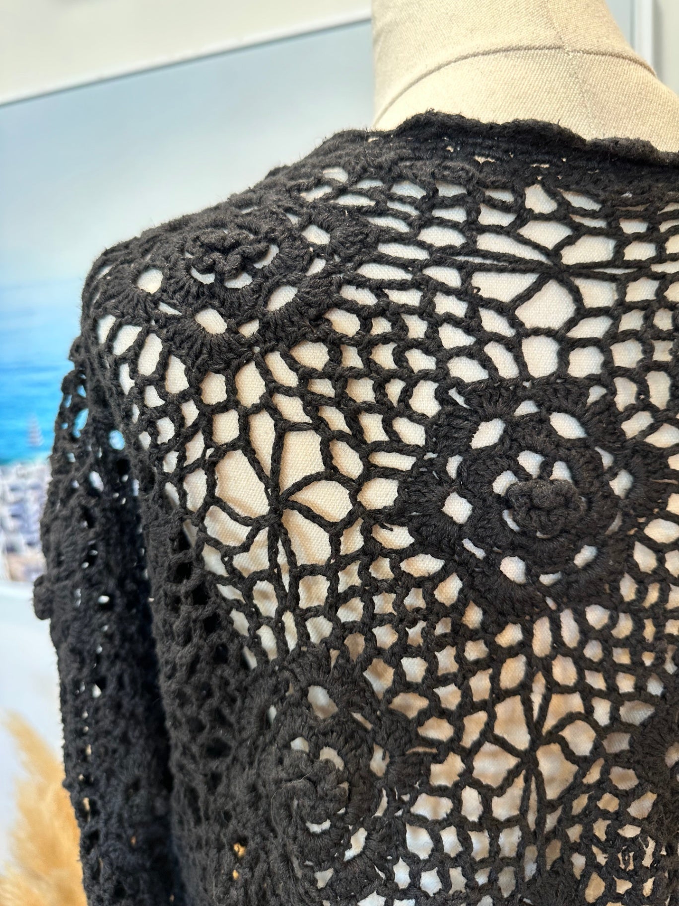 Vintage Crochet Cardigan - Small - Black