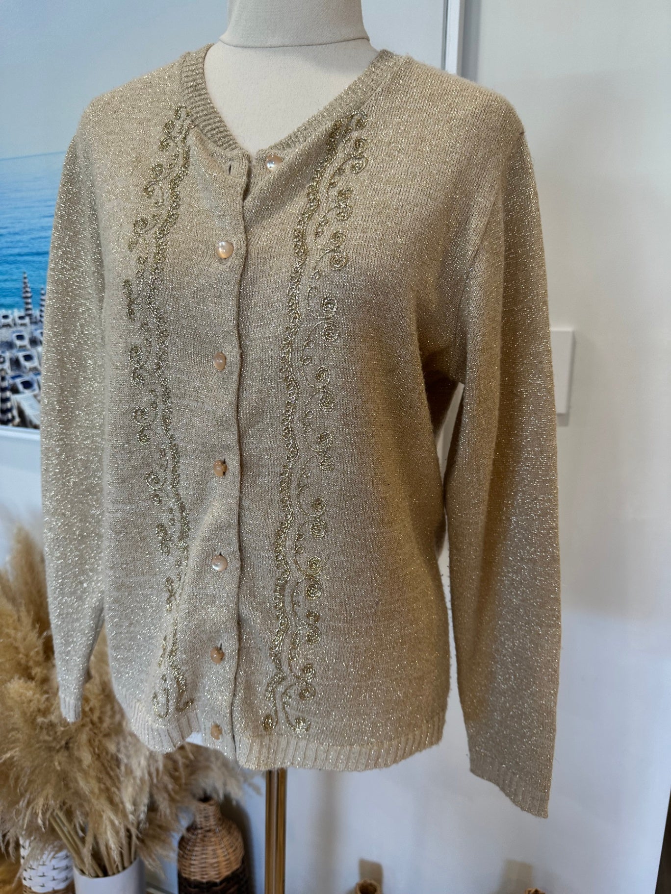 Cardigan - Small - Beige / Gold