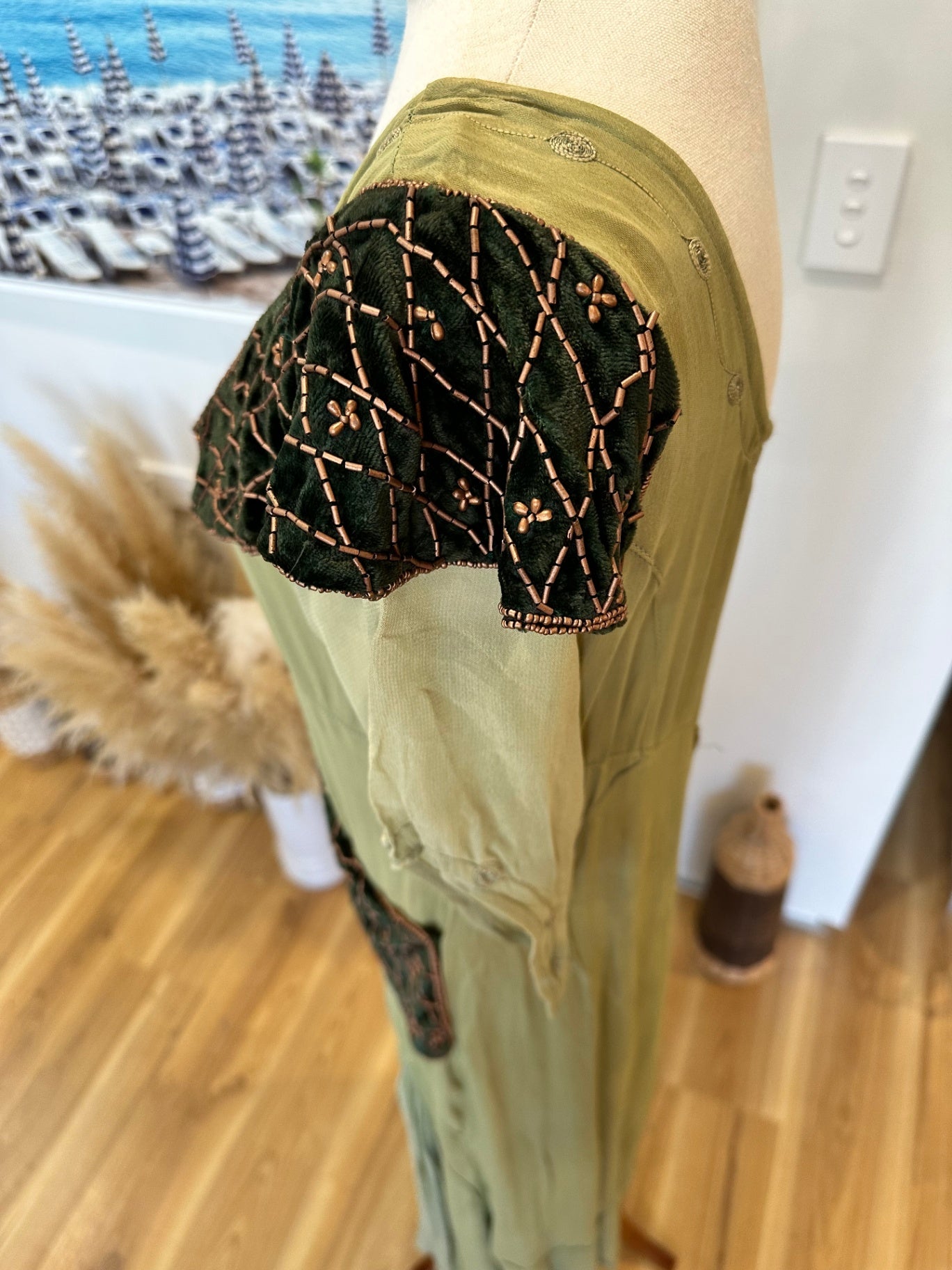 Vintage 90's Bohemian Dress - Medium - Light green