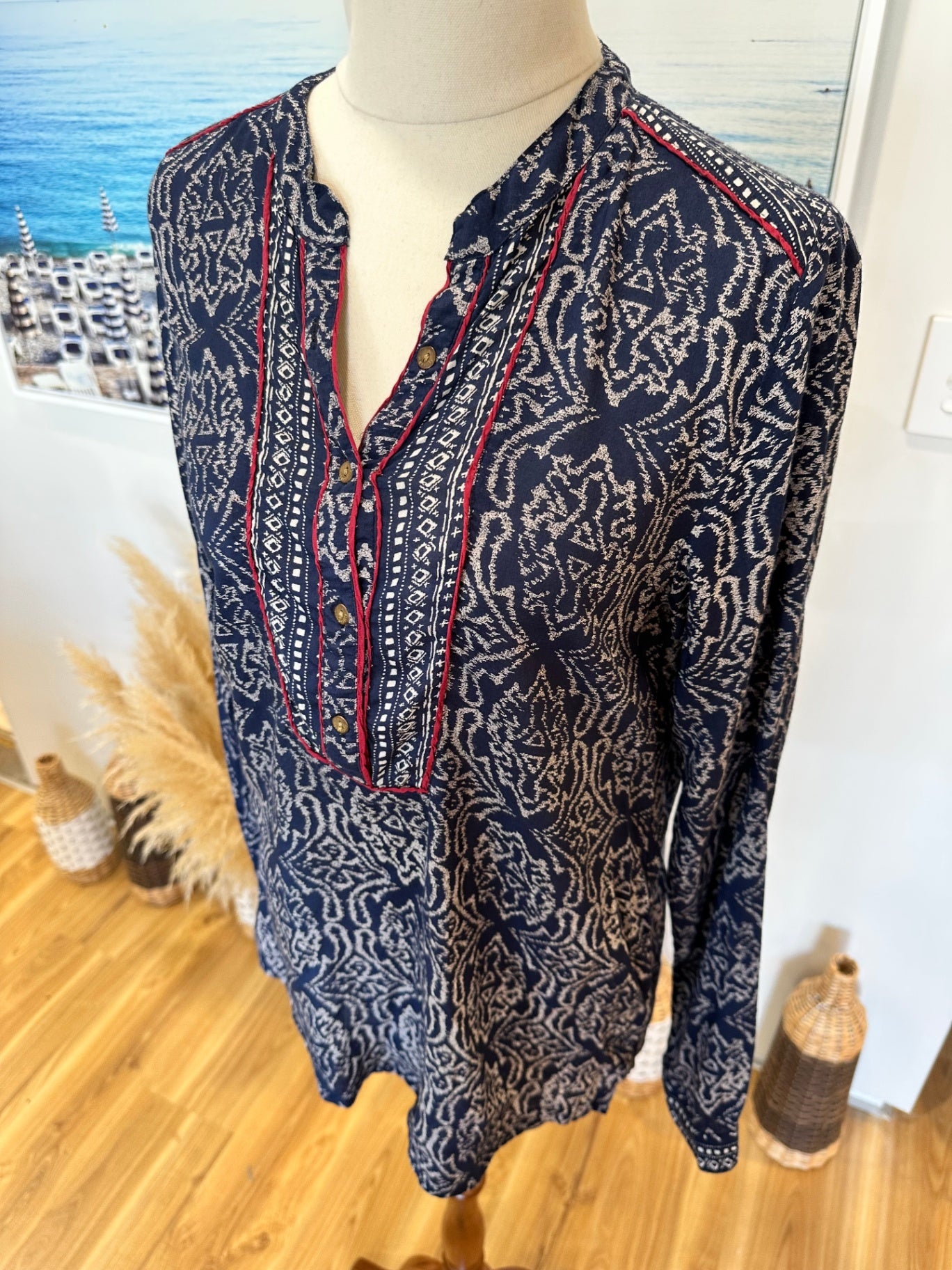 Tigerlily - Bohemian Blouse - Size 6 - Navy Blue and White