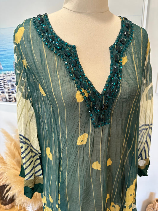 Rose Garden - Kaftan - Medium Green / Sage / Jewels