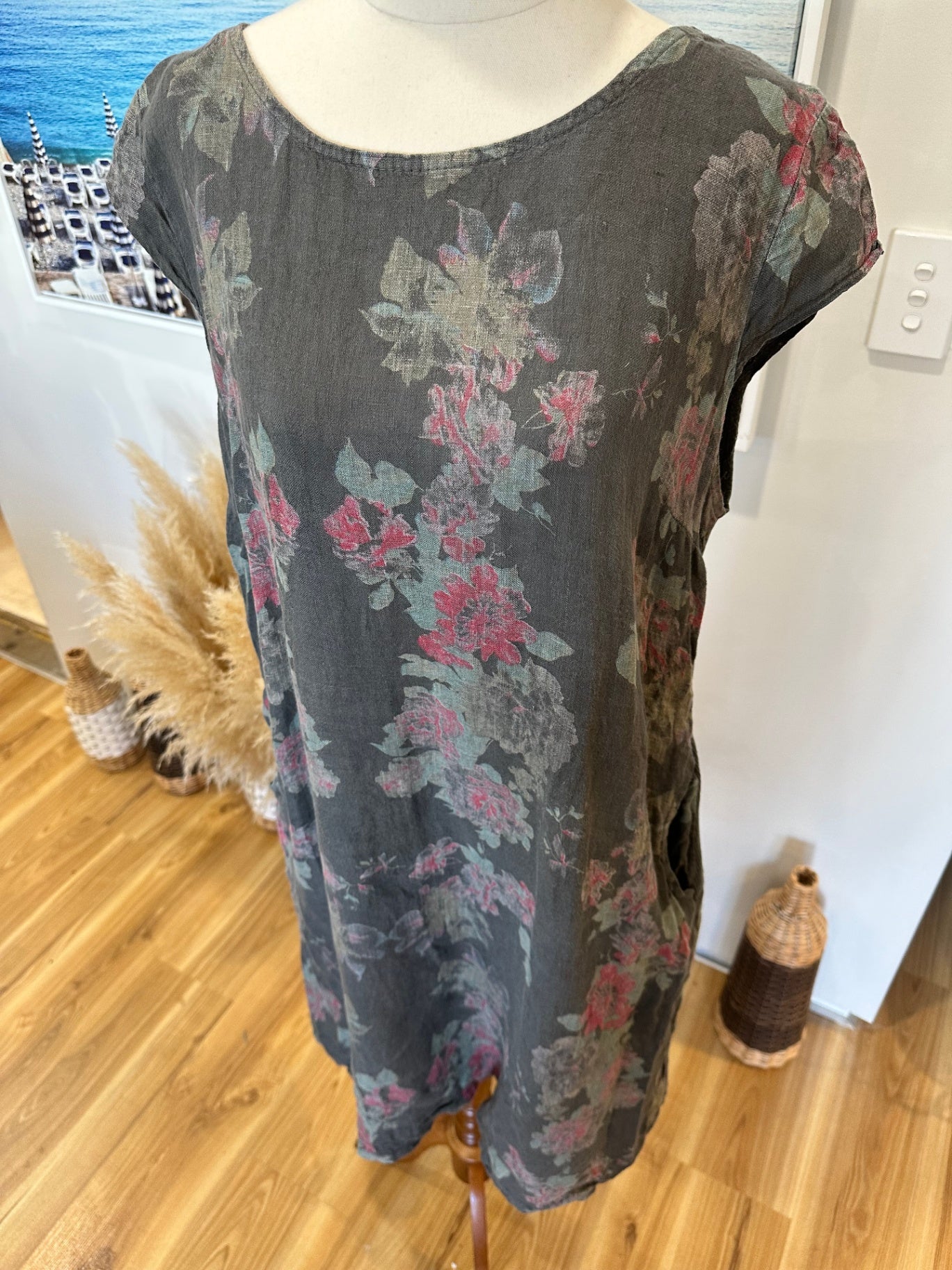 Helga May Dress Medium Dark grey with floral pattern