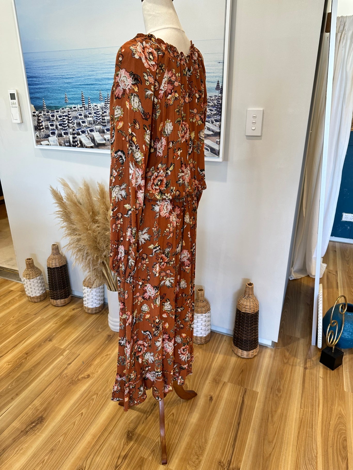 Isle of Mine - Bohemian Dress - Large / Extra Large - Brown with floral print