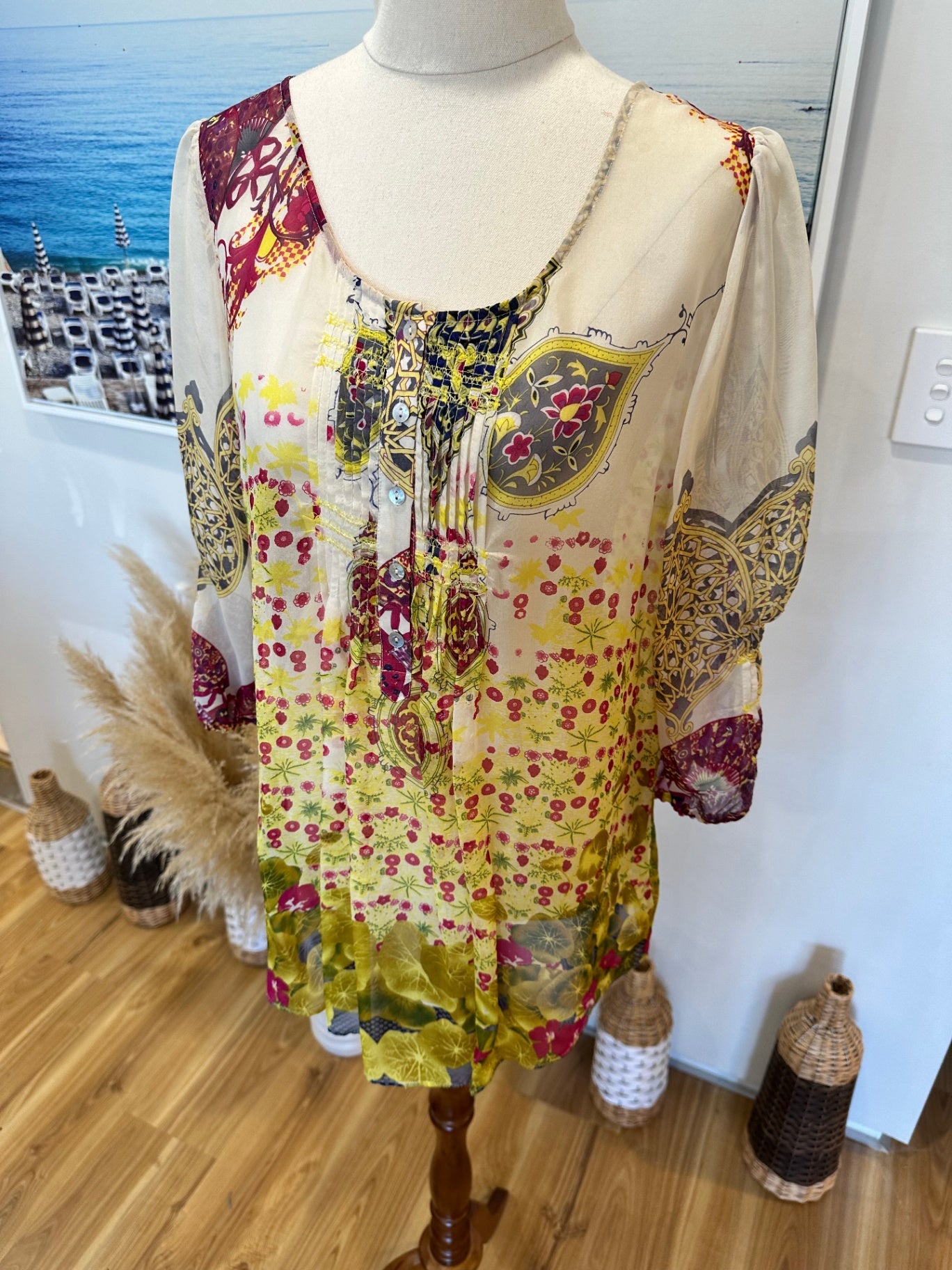 Loobie's Story - 100% Silk - Bohemian Blouse - Small / Medium