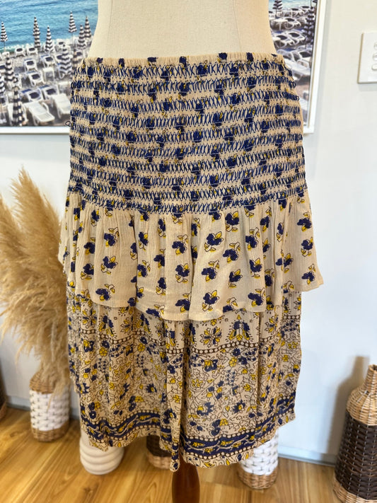 Boho Ra-Ra Skirt - Size Small - Cream, Blue, Yellow