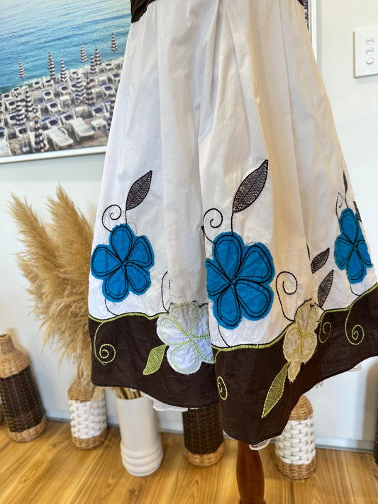 Vintage Y2K Dress 8 White, Blue, Black, Green