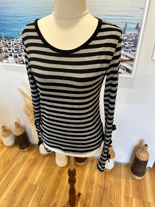 Long-sleeve Top - Size 12 - Black and Grey stripes w Buckle Feature