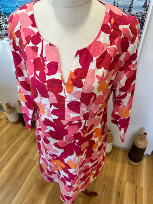 Boden Dress - 100% Linen - Size 12 - Pink, Red, Orange