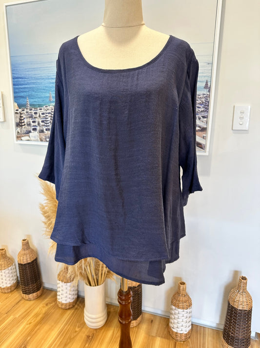 Bai's Lilly Top - Silk / Cotton - Extra Large - Navy Blue