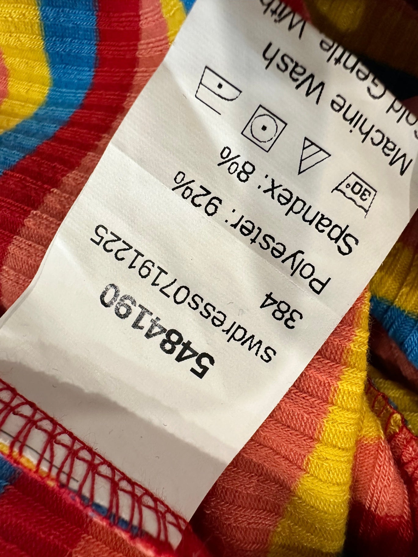 Ribbed T-Shirt Dress - Size Medium - Red, yellow, blue, green