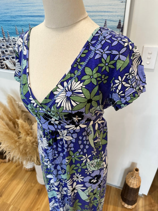 Faithful + True - Maxi Dress - Size 10 - Blue / Green Florals