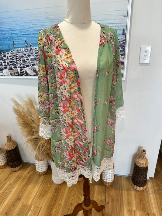 Kaftan / Kimono - One Size - Green / Cream