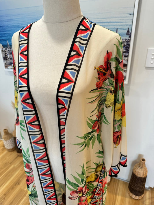Flying Tomato - Kaftan - One Size - Beige with vibrant floral and geometric patterns