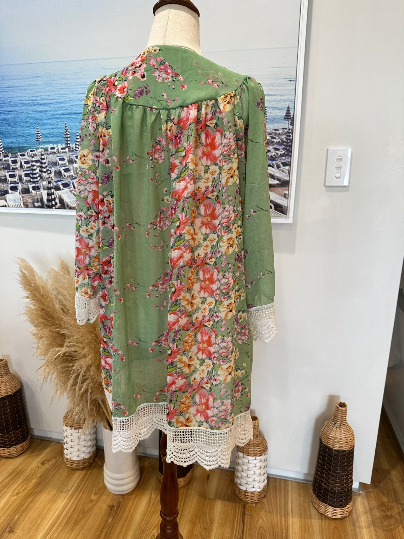 Kaftan / Kimono - One Size - Green / Cream