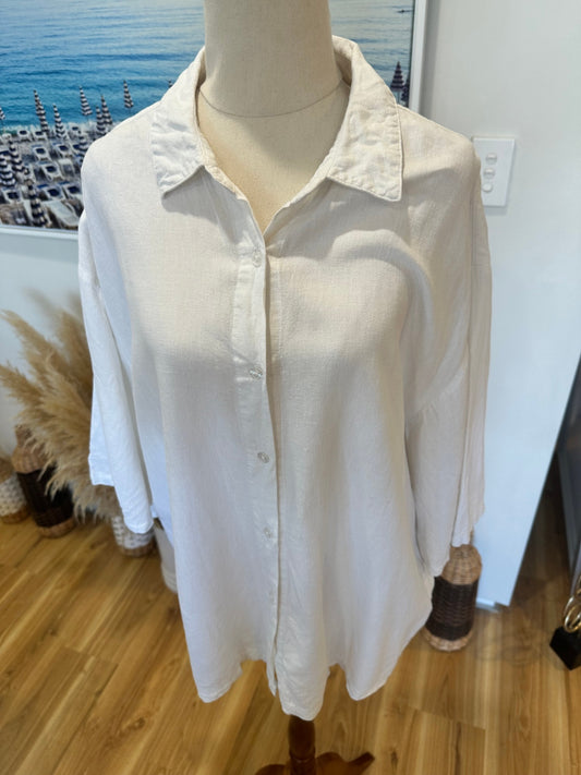 Glassons - Linen Blend Shirt - Size Medium - White