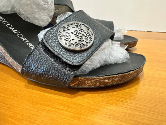 Taking Shape - Black Leather Wedge Sandals - Size EU 41