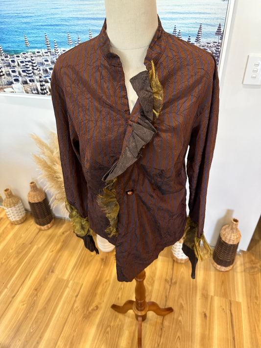 Annah Stretton - Shirt / Blazer - Medium Brown with blue stripes