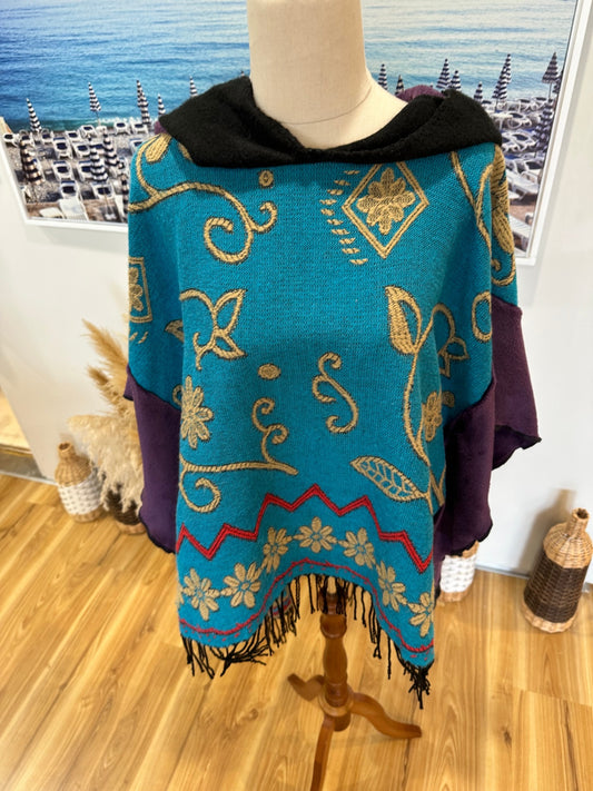 Maree Designs - Christchurch - Poncho w Hood - One Size Teal / Purple
