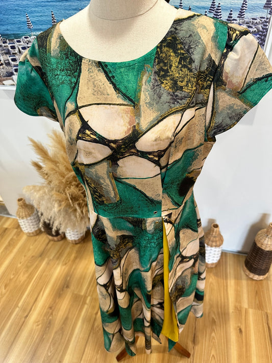 Vicky + Lucas - Dress - Extra Large - Green, beige, black, and mustard