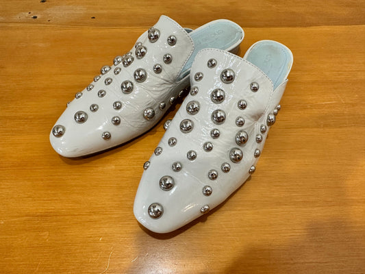 Charlie Rose - Grey Patent Leather Slides with Stud Feature - Size EU 39 - RRP $200