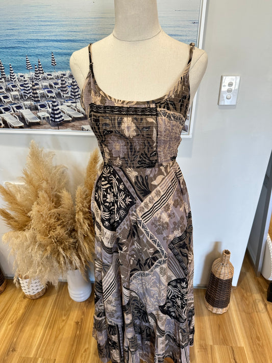 Lakhays - Maxi Dress - Small / Medium - Beige, black, taupe, and cream