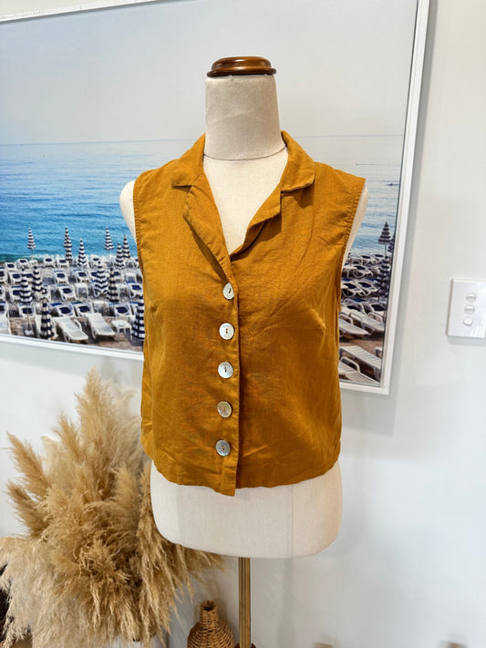 Gorman - Linen Blend Vest - Size 6 - Mustard