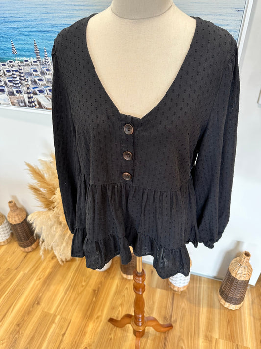 Seeking Lola - Bohemian Blouse - Size 10 - Black