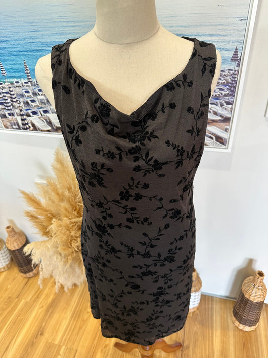 Vintage Max Dress - Size 12 - Black / Grey with black floral pattern