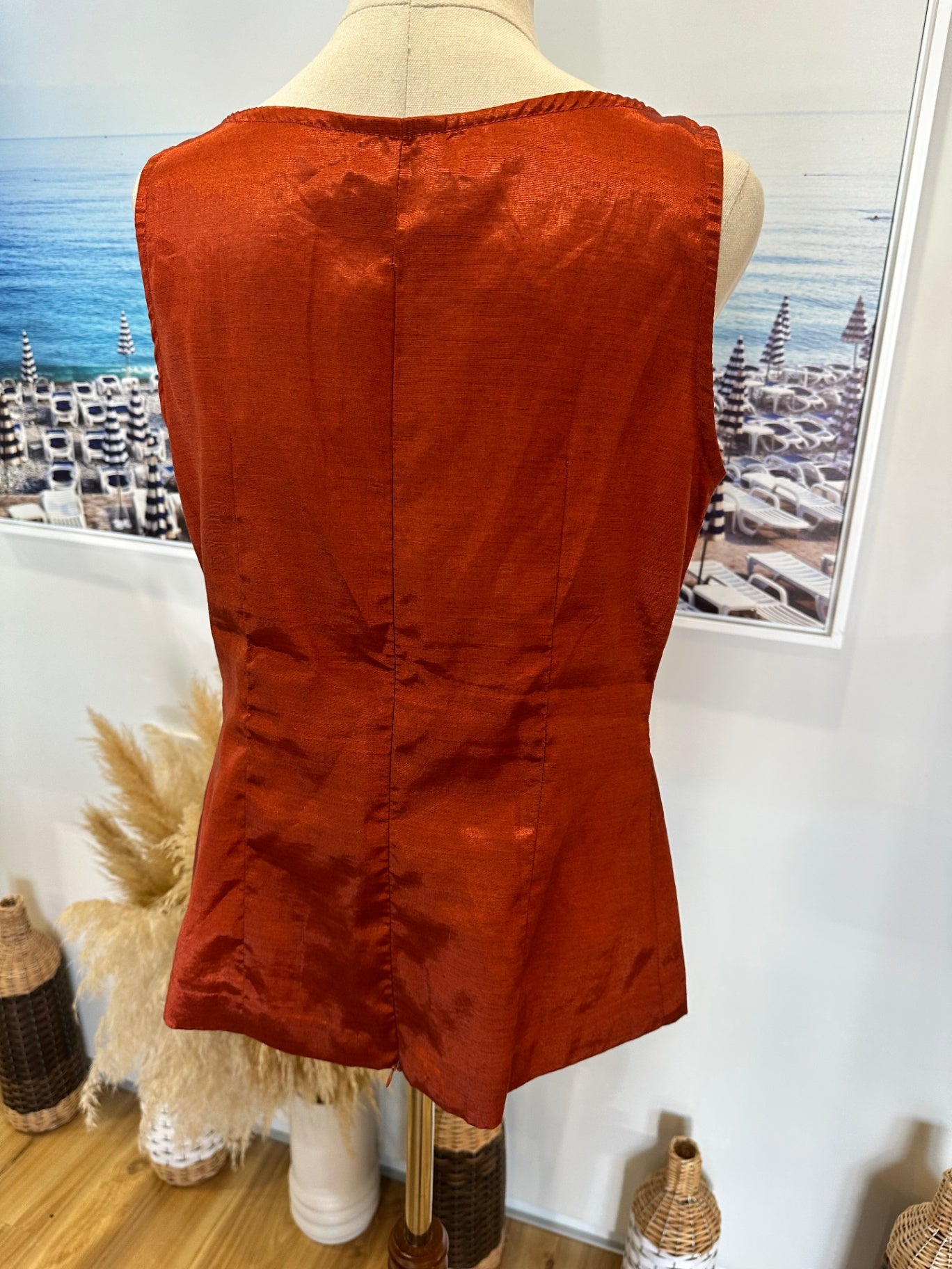 Rust Orange - Sleeveless Silk Blouse