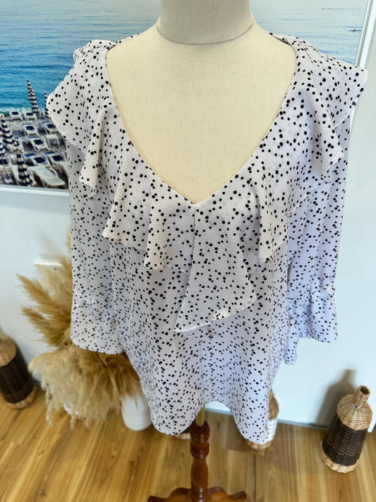 Forcast Blouse - Size 12 - White with black polka dots