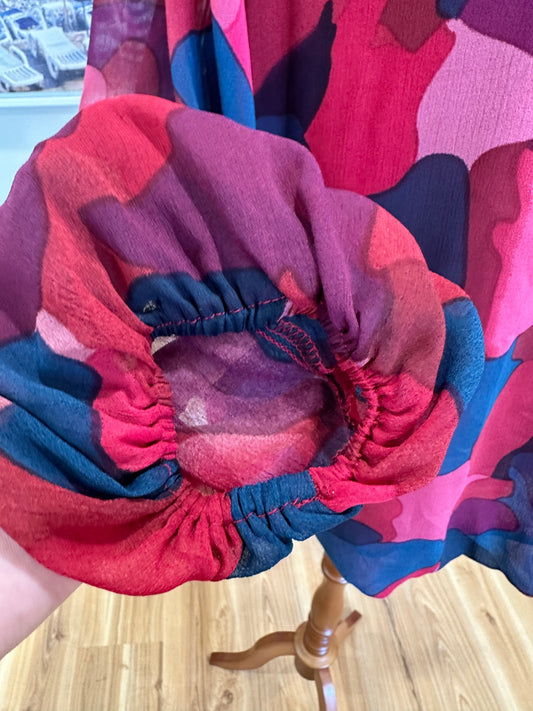 K&K Blouse Small (approx 14) - Reds, pinks, blues, and purples